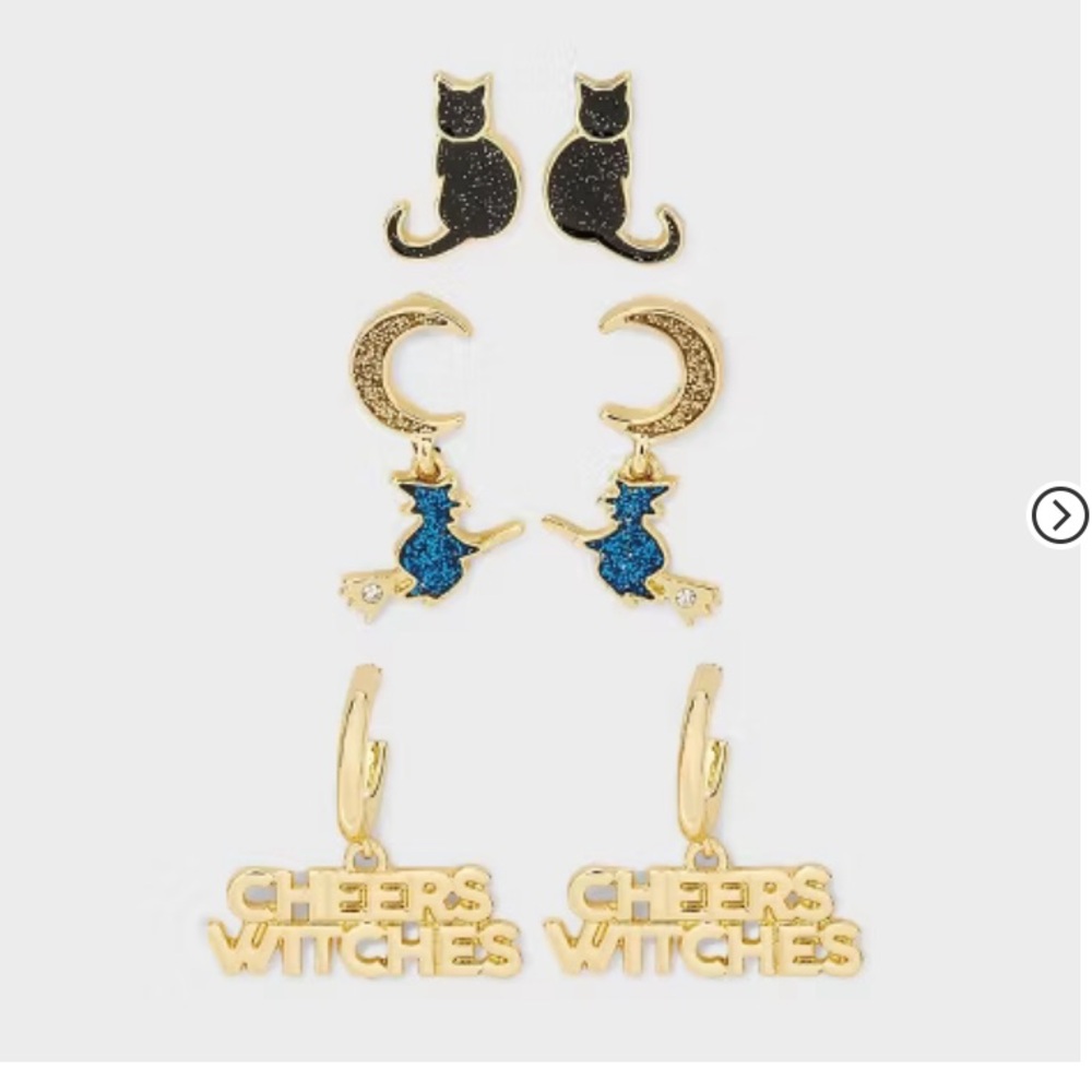 Sugarfix by Baublebar Spell Caster, If the Broom Fits, 3 Pair Earrings‎ NWT